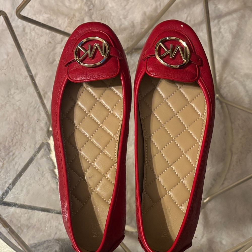 Michael Kors Red Leather Loafers with Gold Logo - Picture 7 of 9